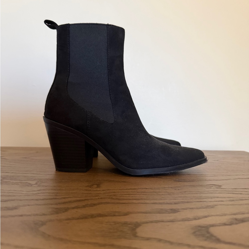Black Suede Cowboy Style Ankle Boots (Worn once)